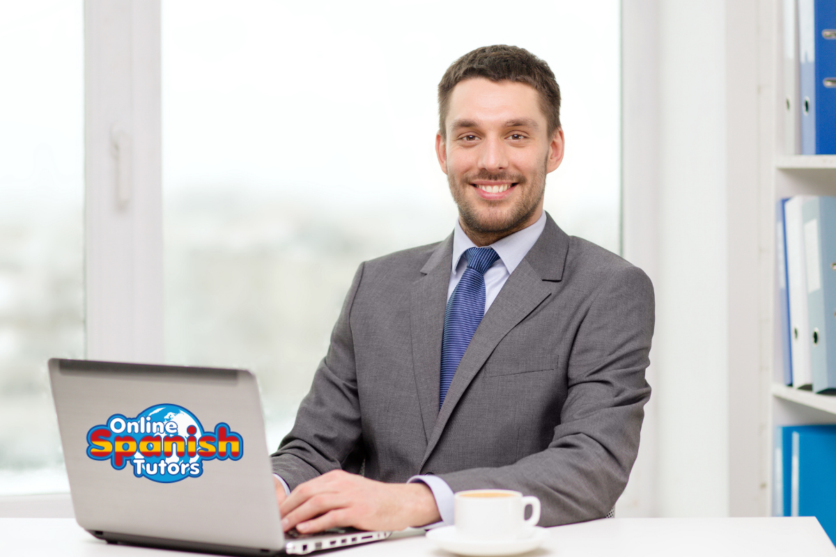 Man studies Spanish online